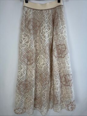 D EXTERIOR CREAM FLORAL LACE MIDI SKIRT